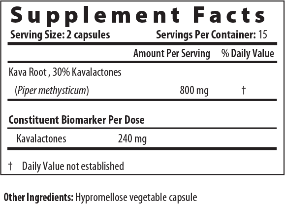 Kava Calm Px ingredients label