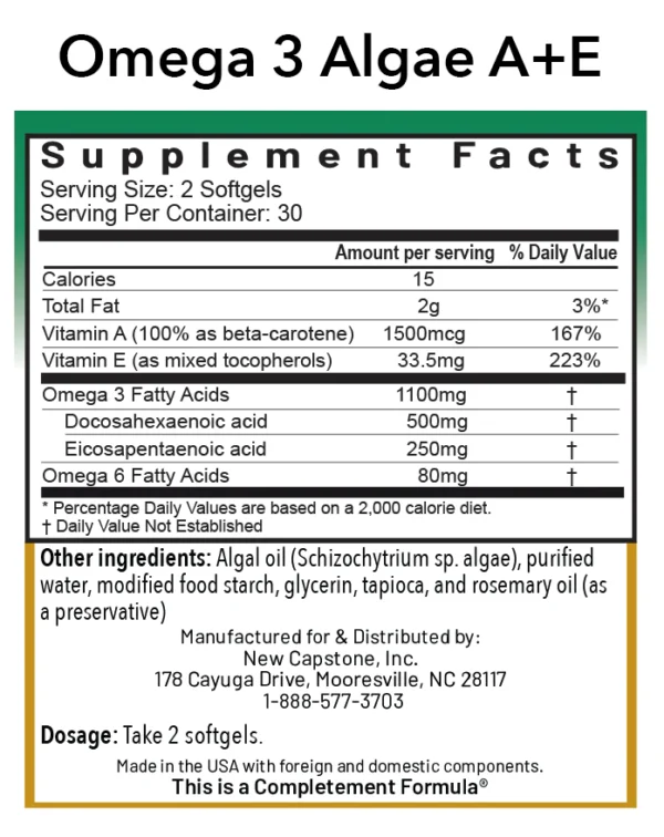 Omega 3 Algae and A + E panel