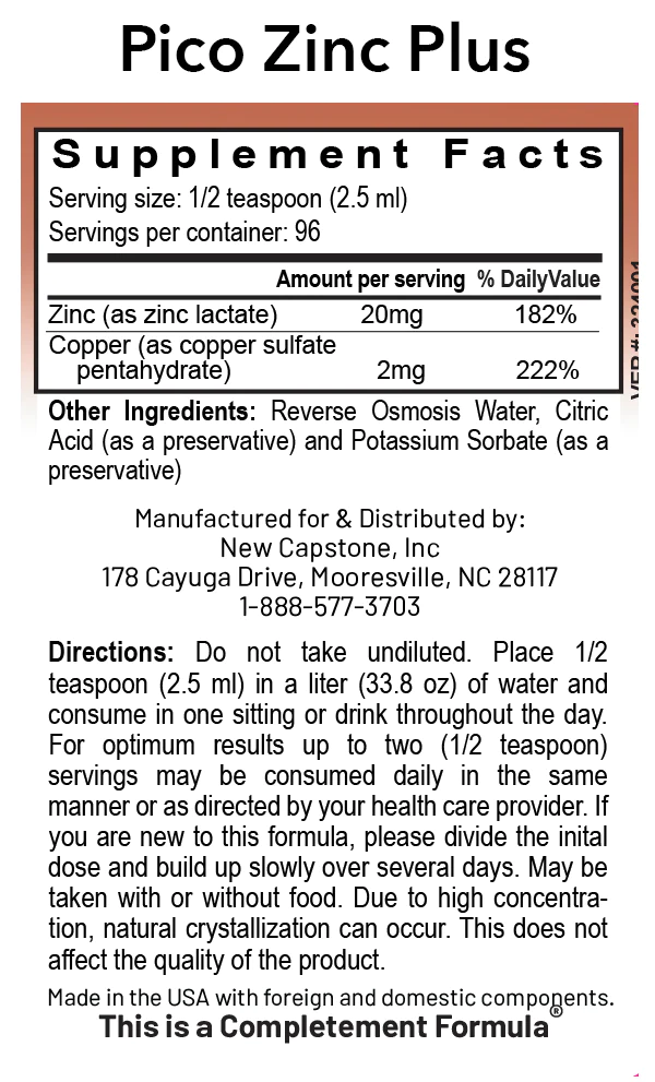 Pico ZInc Plus Ingredients