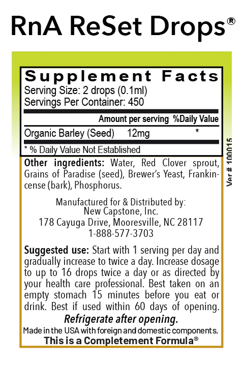 RNA Reset Drops Ingredients