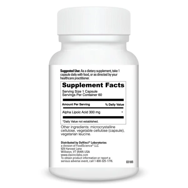 Alpha Lipoic Acid 300 60 caps Ingredients 0200236.060