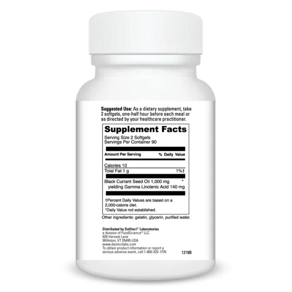 Black Currant Seed Oil 180 softgels Ingredietns