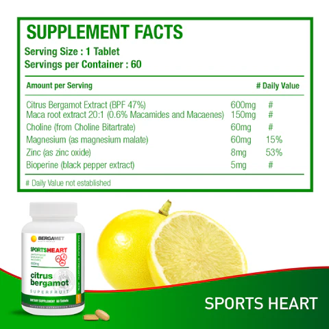 Bergamet Sports Heart 60 tabs Ingredient Label