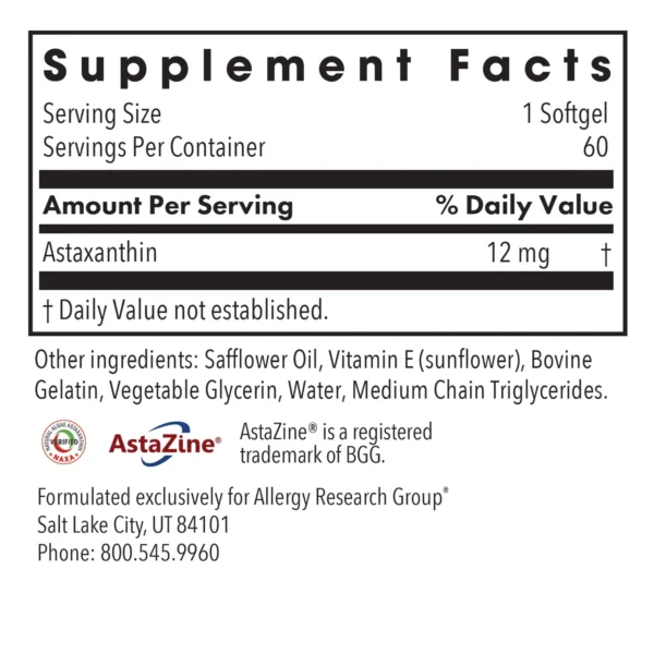 78340-1 Astaxanthin 12 mg Ingredients