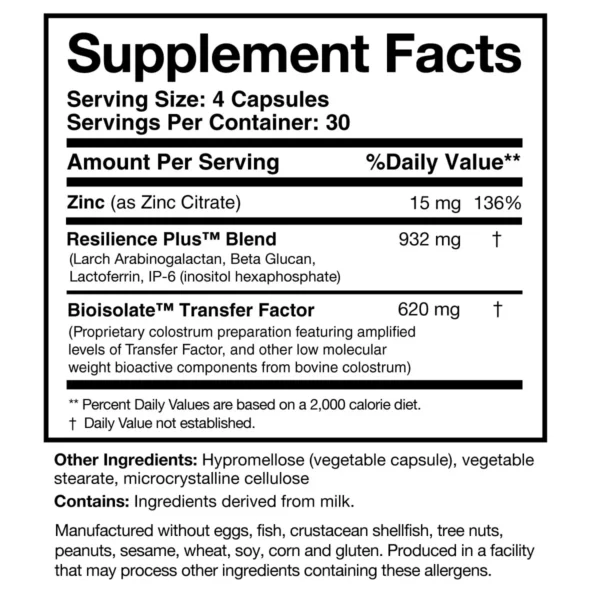 Transfer Factor Rapid Response Supplement Facts