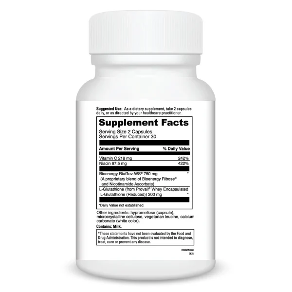 NAD+ Activate with Glutathione Ingredients_60 caps_020043n.060_f 020043n.060_r