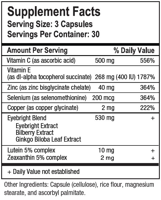 Wisdom of the Ages Eyebright Blend capsules supplement facts 1021