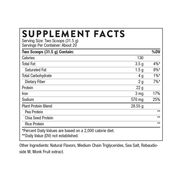 Thorne Plant Protein Vanilla Ingredients SP120